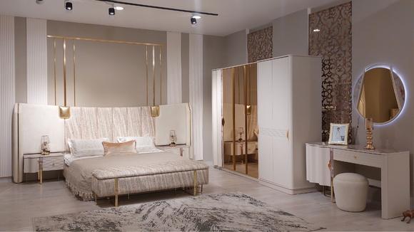 Luxury bedroom set complete furniture bed 2x bedside tables wardrobe bench