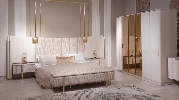 Bedroom set 4pcs complete bed 2x bedside tables wardrobe luxury furniture