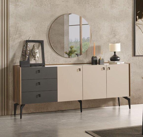 Sideboard with Mirror Wood Furniture Luxury Style Modern 2pcs Set