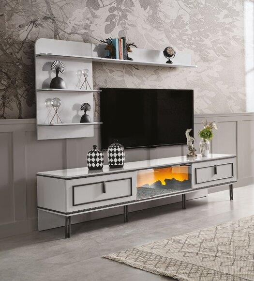 Living Room Set 2pcs TV Stand and Shelf white wood Living Room Luxury