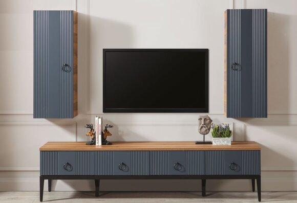 Living Room Set 2pcs TV Stand and 2x Wall Cabinet sideboard Chest of Drawers Designer