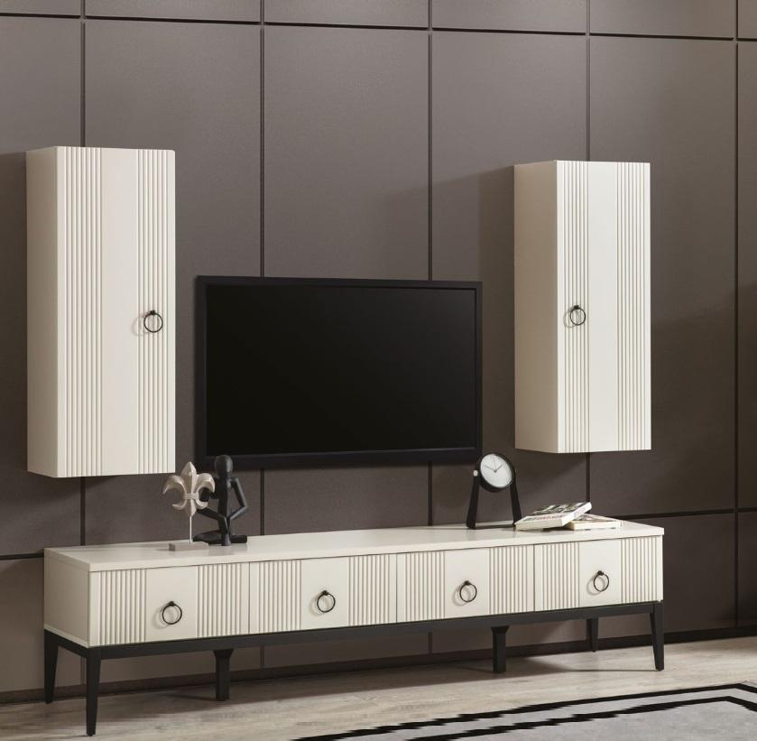 Living Room Set 2pcs Modern Designer TV Stand and 2x Wall Cabinet