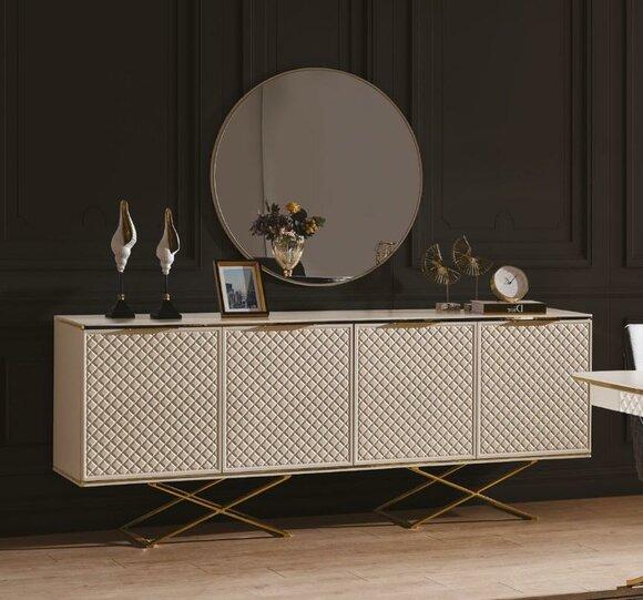 Stylish Dining Room Set Sideboard and Mirror Modern Wooden Furniture 2tlg