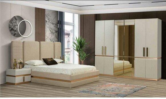 Bed 2x bedside tables wardrobe 4-piece bedroom set design luxury