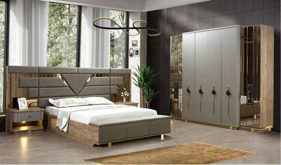 Bed 2x bedside tables wardrobe 4 pcs. bedroom set furniture Luxury