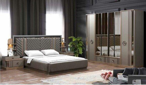 Design luxury furniture modern bed 2x bedside table wardrobe 4-piece bedroom set