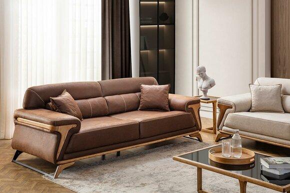 Stylish 3 seater sofa exclusive brown colour luxury furniture in living room
