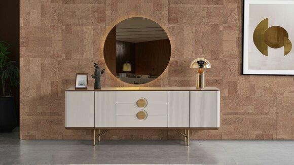 Perfect dining room set Consists of beige sideboard and mirror 2 pcs
