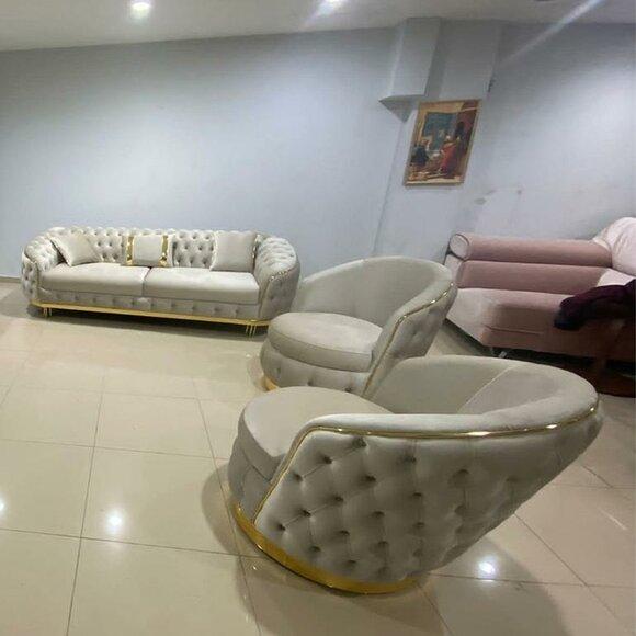 Designer living room set consisting of 3-seater sofa and 2x armchairs 3 pcs.