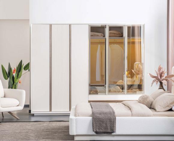 White wardrobe Bedroom wardrobe Sturdy 6-door glass wardrobe