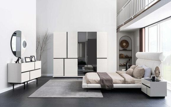 White bedroom set double bed wardrobe 2x bedside tables mirror
