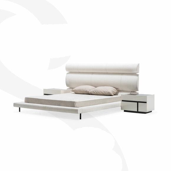 Bedroom White set Modern double bed 2x wooden bedside tables