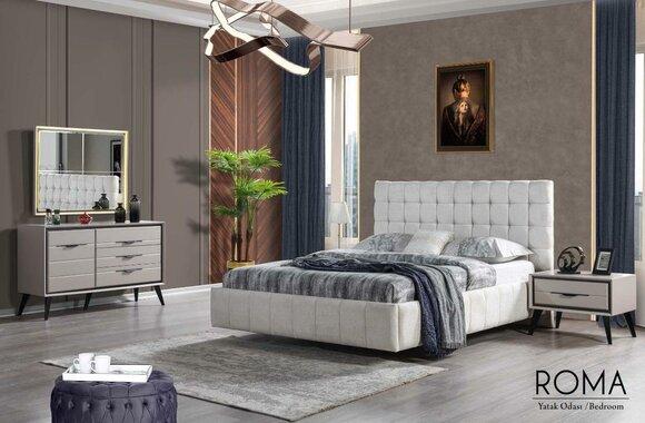 White Exclusive Bedroom Double Bed Designer Bedside Tables Chest of Drawers