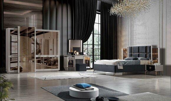 Modern bedroom set bed 2x bedside table wardrobe dressing table