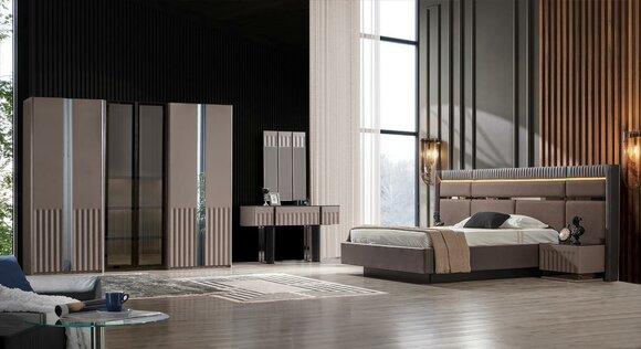 Brown bedroom set bed bedside tables wardrobe dressing table