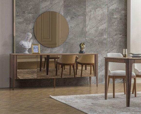 Brown Dining Room Glass Sideboard Modern Mirror Complete 2pc Set New