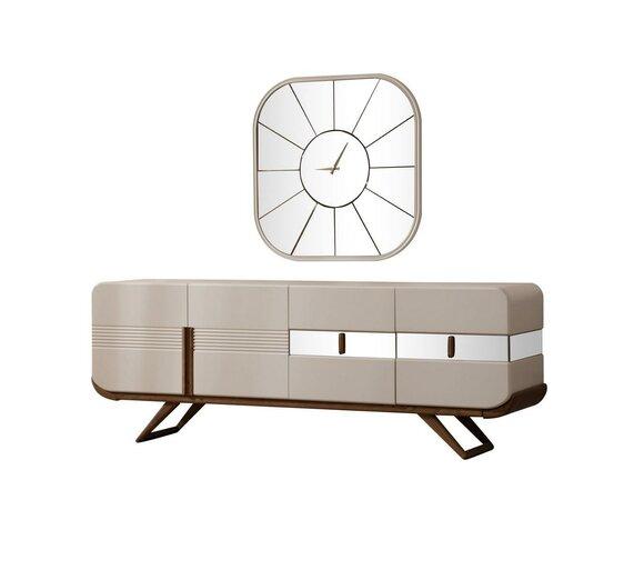 Beige 4-door Dining Room Sideboard Rectangular Mirror Luxury Wood Furniture