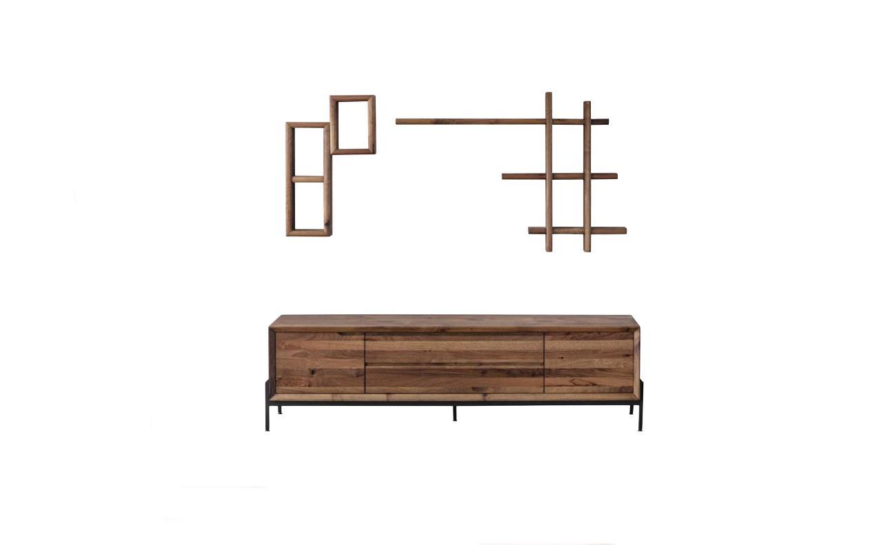 Brown Modern 3-door Sideboard with Shelves Living Room Wood Furniture
