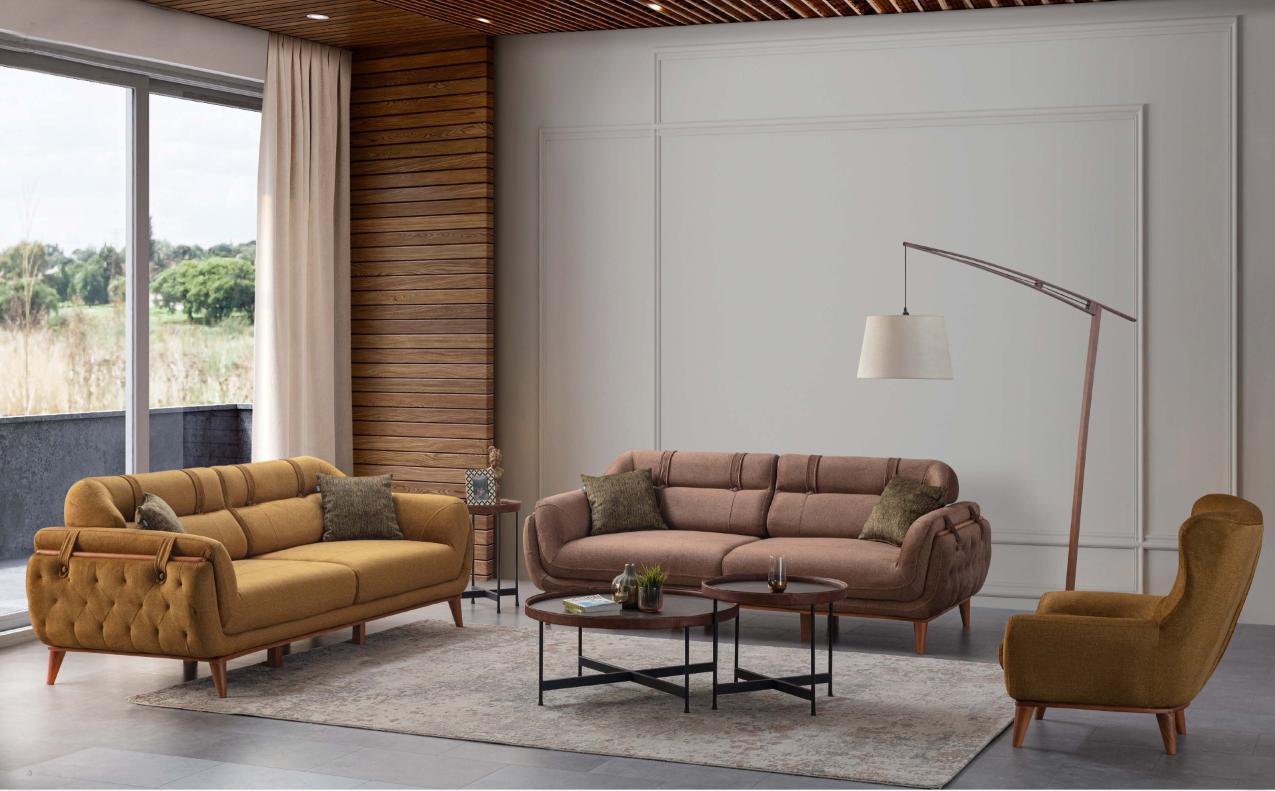 Chesterfield Brown Set Living Room Sofas 2x Three Seater Armchairs Furniture