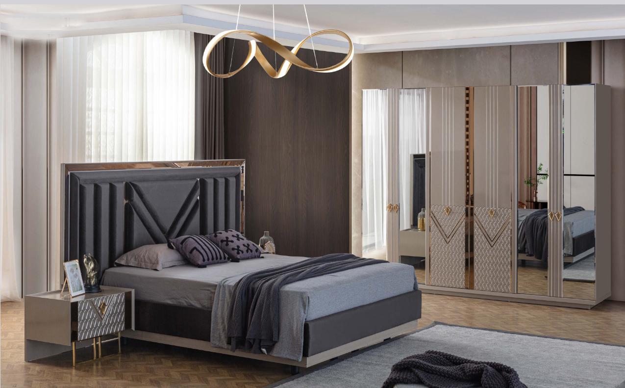 Grey Bedroom Furniture Double Bed Wardrobe Bedside Tables 4pc Set
