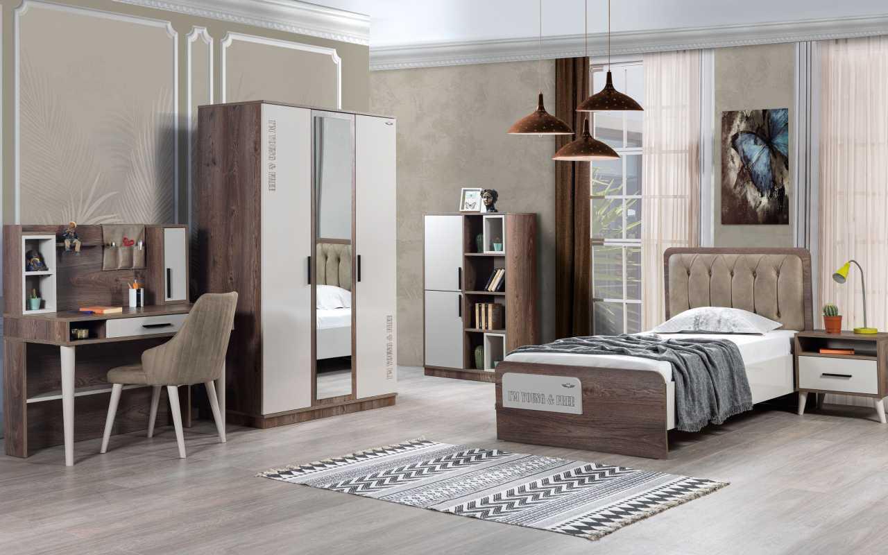 Complete youth room set bed bookshelf bedside table wooden furniture 5 pcs