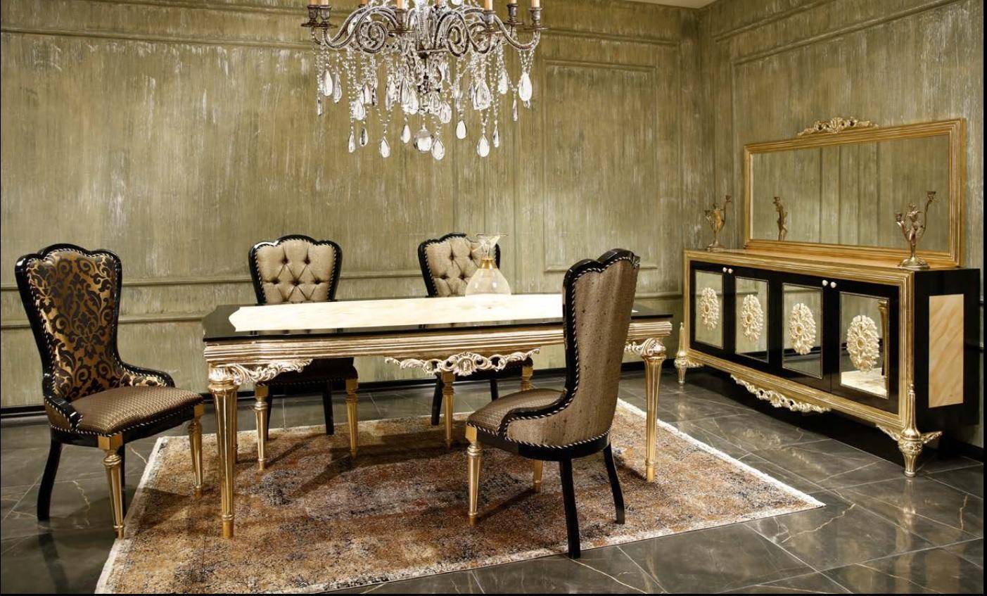 Dining set Dining room Dining table set 7 pcs Luxury Brown Noble wood