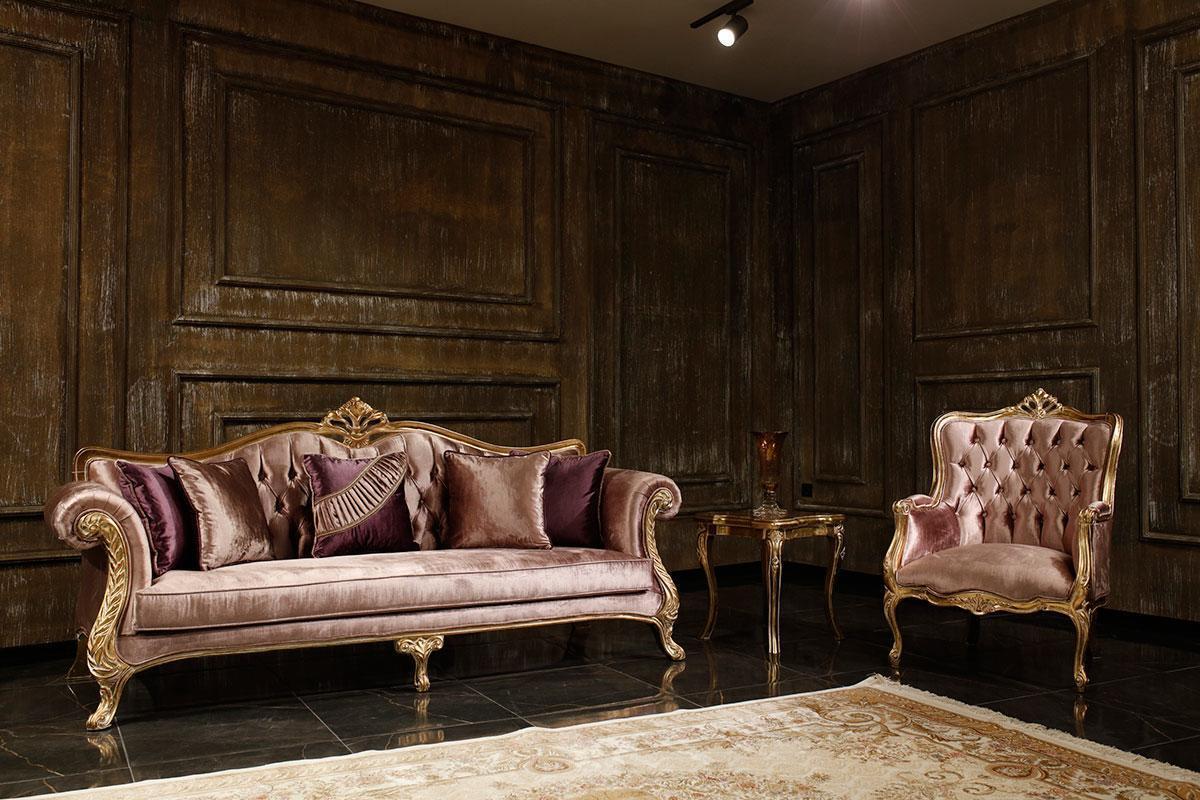 Classic pink chesterfield sofa set 3-seater coffee table armchair