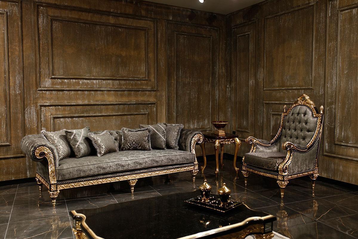 Classic grey sofa set 3+1 seater Luxury designer coffee table