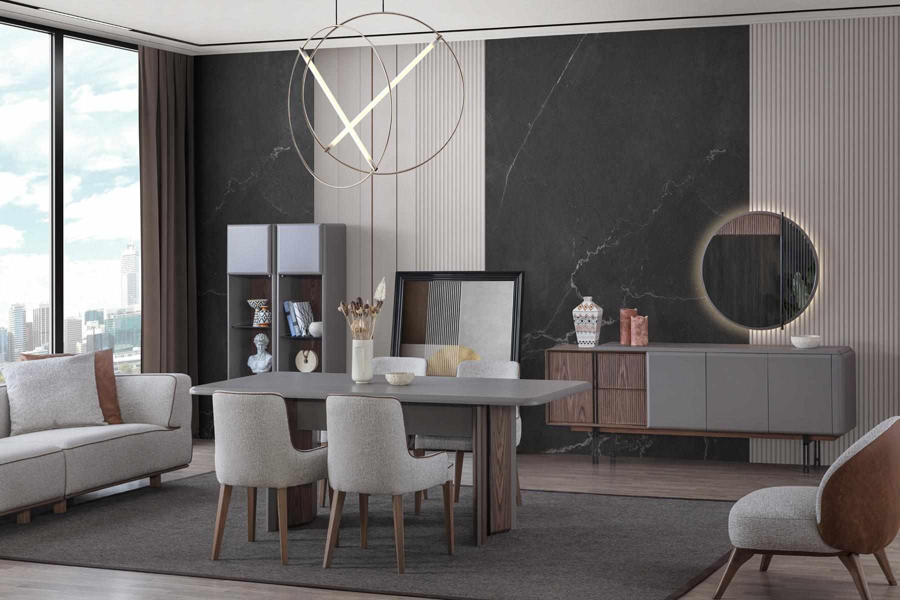 Dining Room Set Consists of Dining Table 4x Chairs and Sideboard with Mirror 7 pcs.