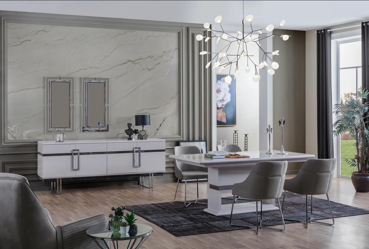 Design Dining Room Set Dining Table + 4x Chairs + Sideboard with 2x Mirror 8 pcs