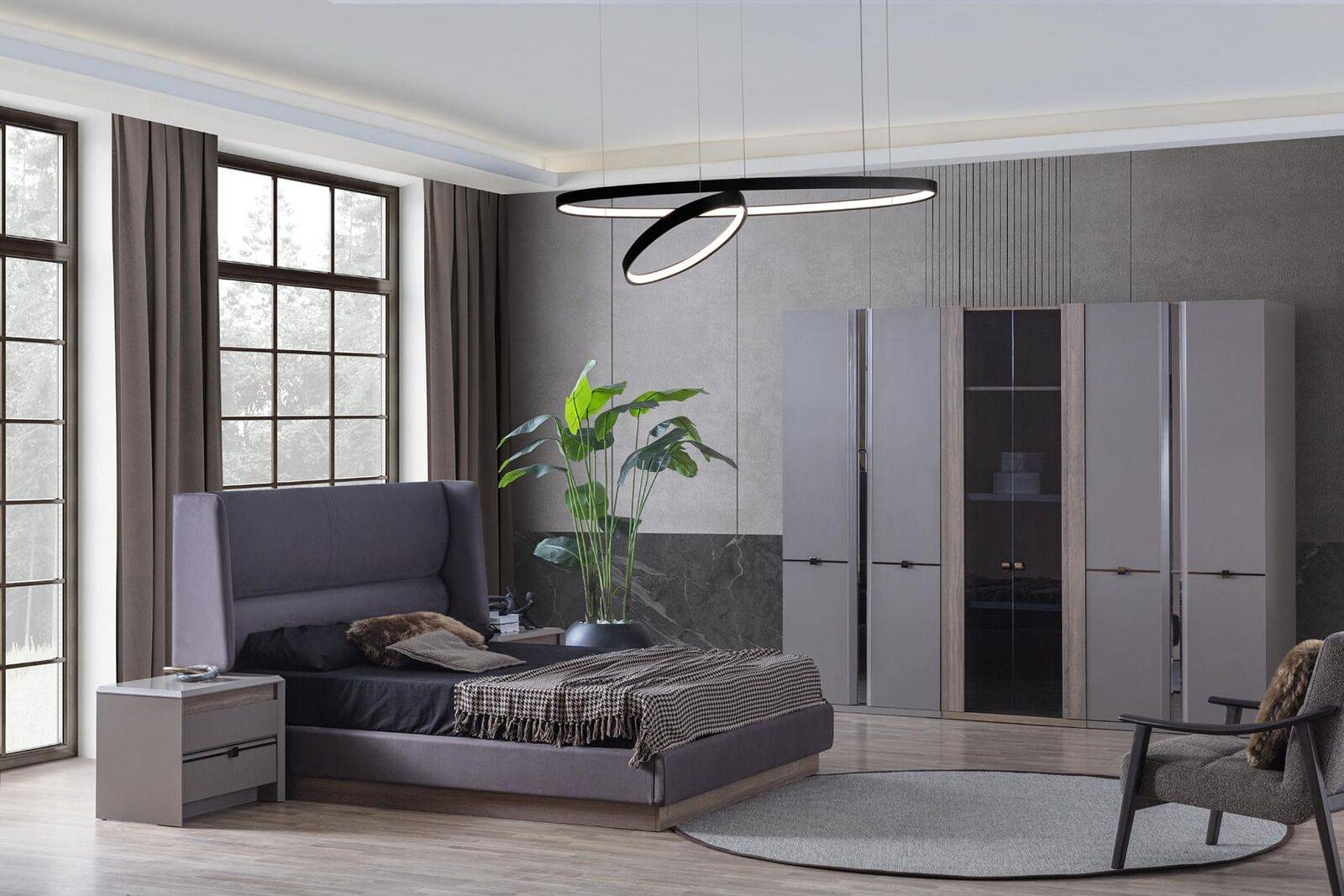 Bedroom set bed wardrobes wardrobe beds 2x bedside tables 4 pcs.