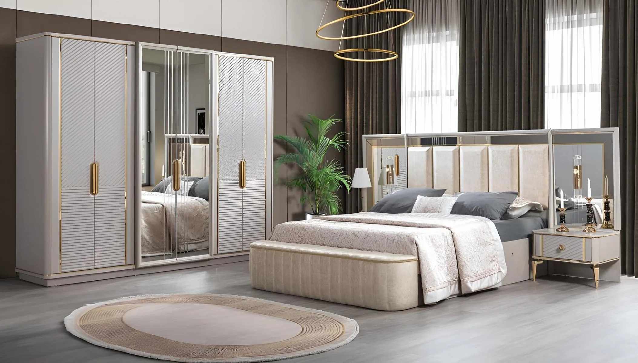 Bedroom set luxury complete bed 2x bedside table closet 4 pcs