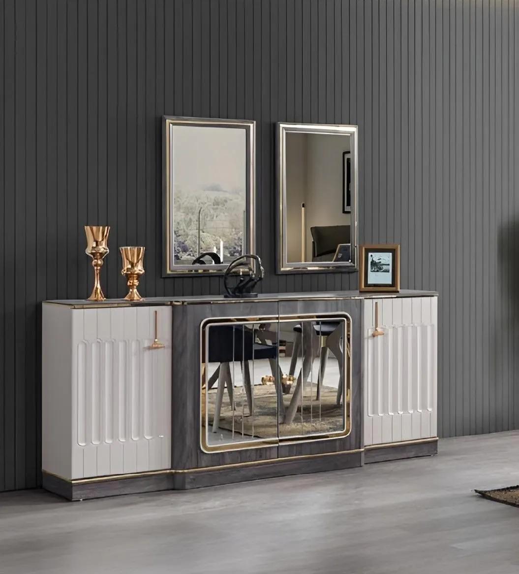 Modern sideboard with 2x mirrors Designer living room chest of drawers