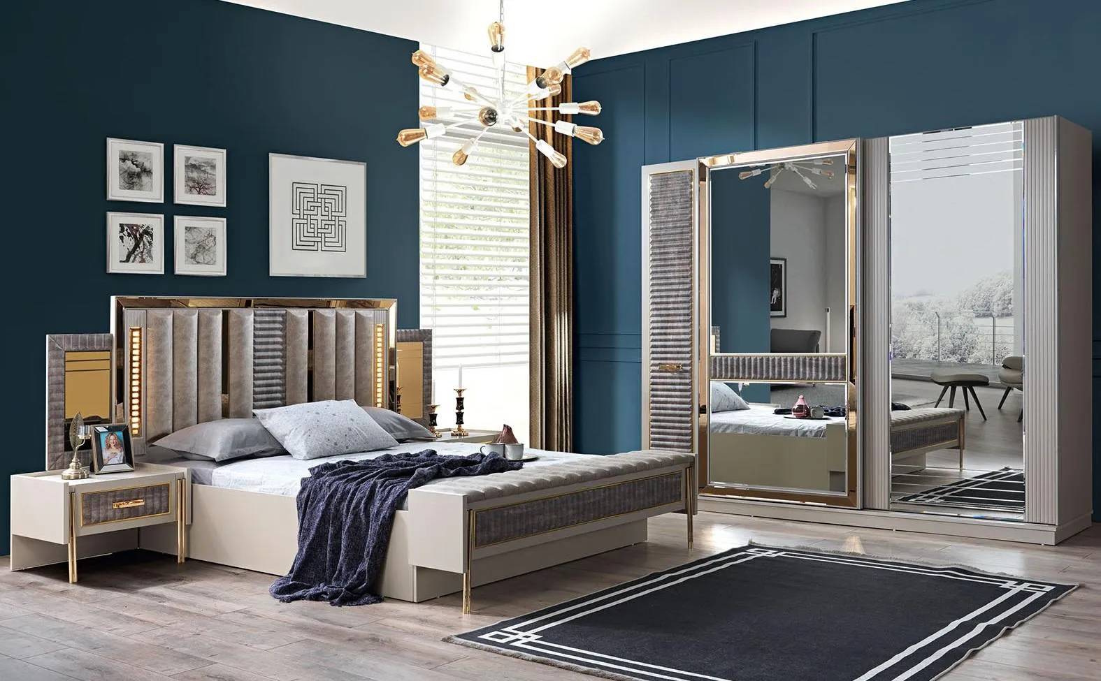 Luxury bed bedside table closet 4-piece bedroom set modern new