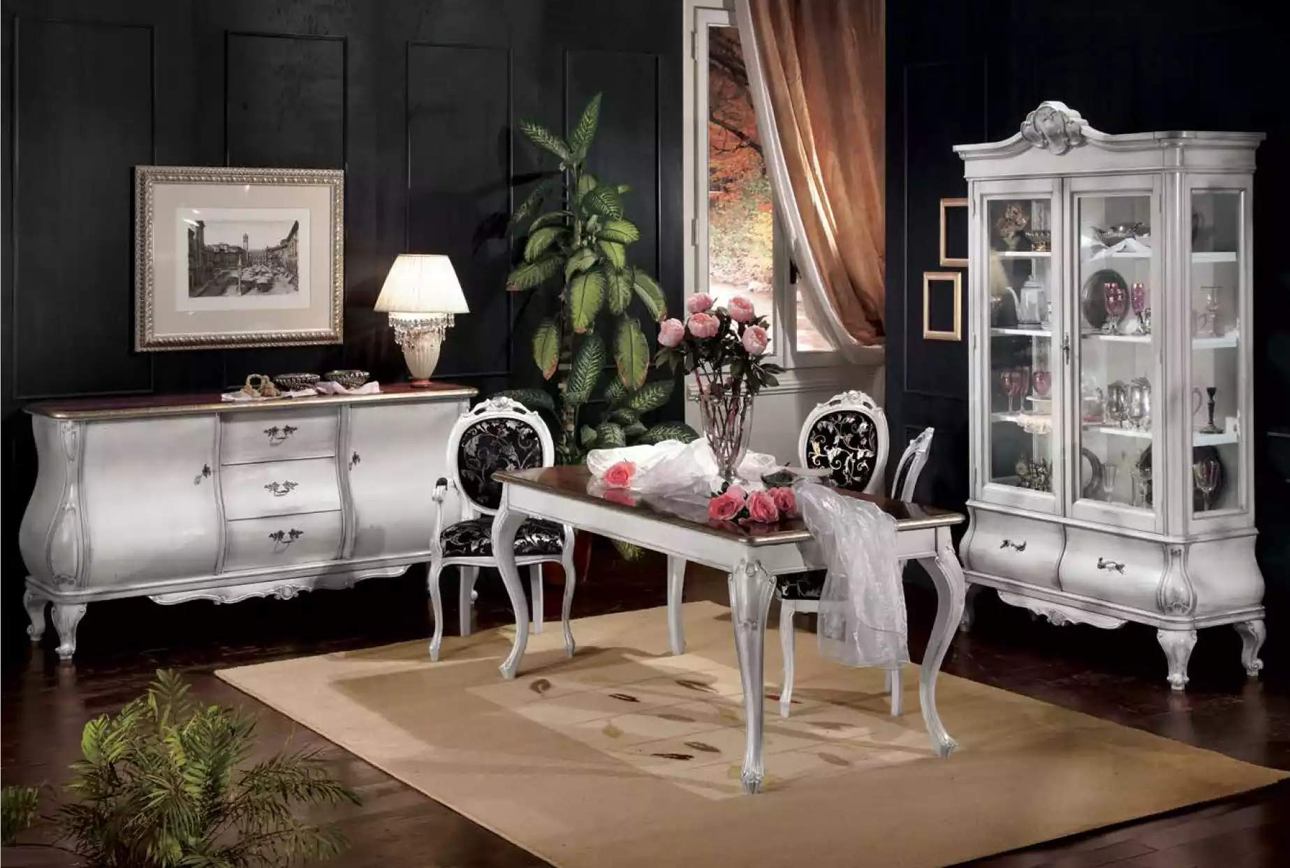 Classic Dining Room Furniture Dining Table 4x Chairs Sideboard Display Cabinet Luxury