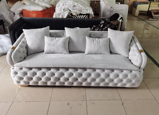 luxury designer grey 3 seater luxury chesterfield fabric sofa modern new