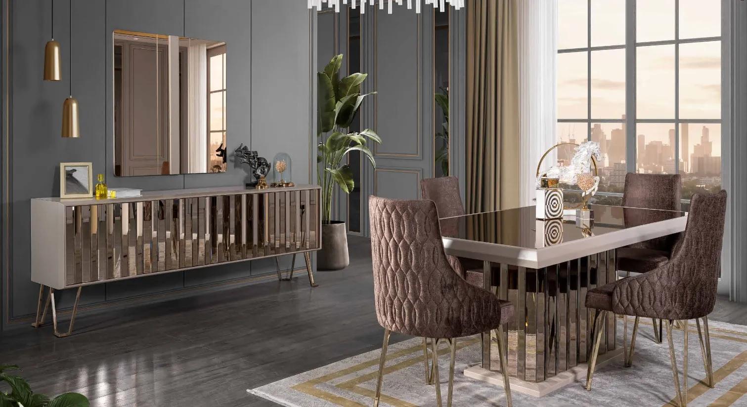 Designer brown dining room dining set dining table 4x chairs 7pcs