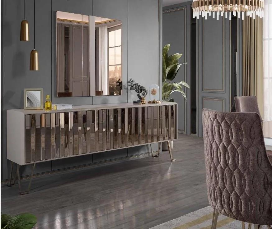 Luxury sideboard with mirror beige chest of drawers furniture set