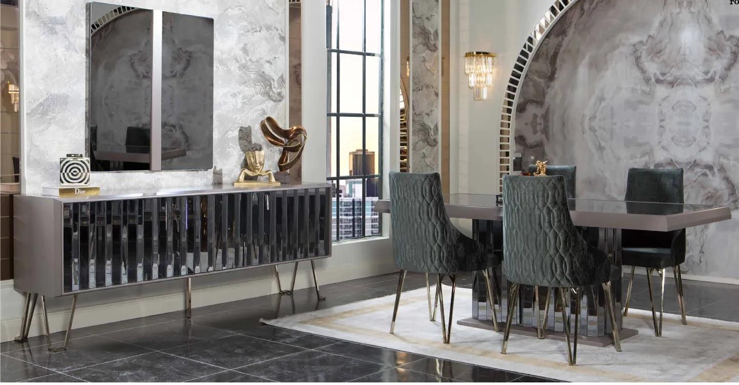 Designer beige dining room dining set dining table 4x chairs 7pcs