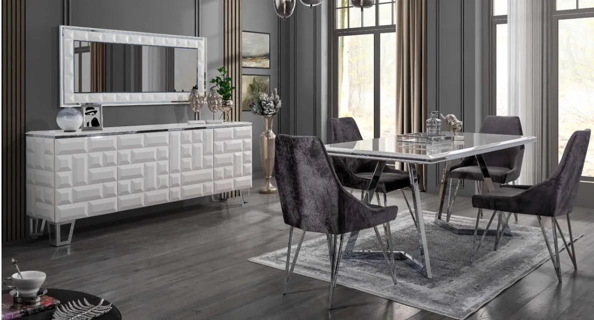 Dining room set dining table 4x chairs chest of drawers with mirror set