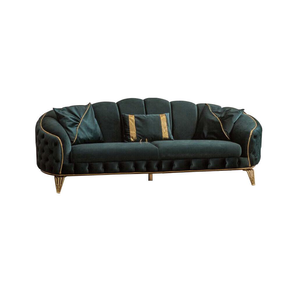 Modern Chesterfield Green Sofa 3 Seat Couch Three Seater New Textile Metal