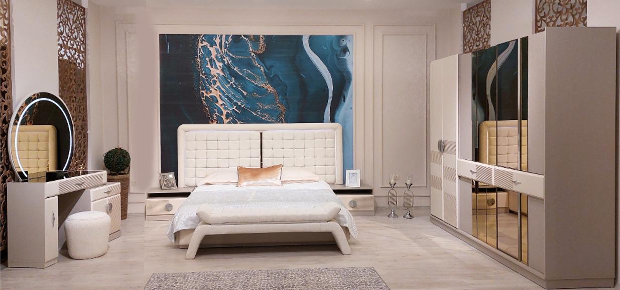 Luxury bedroom set 6 pieces complete room furniture bed bedside table wardrobe bench