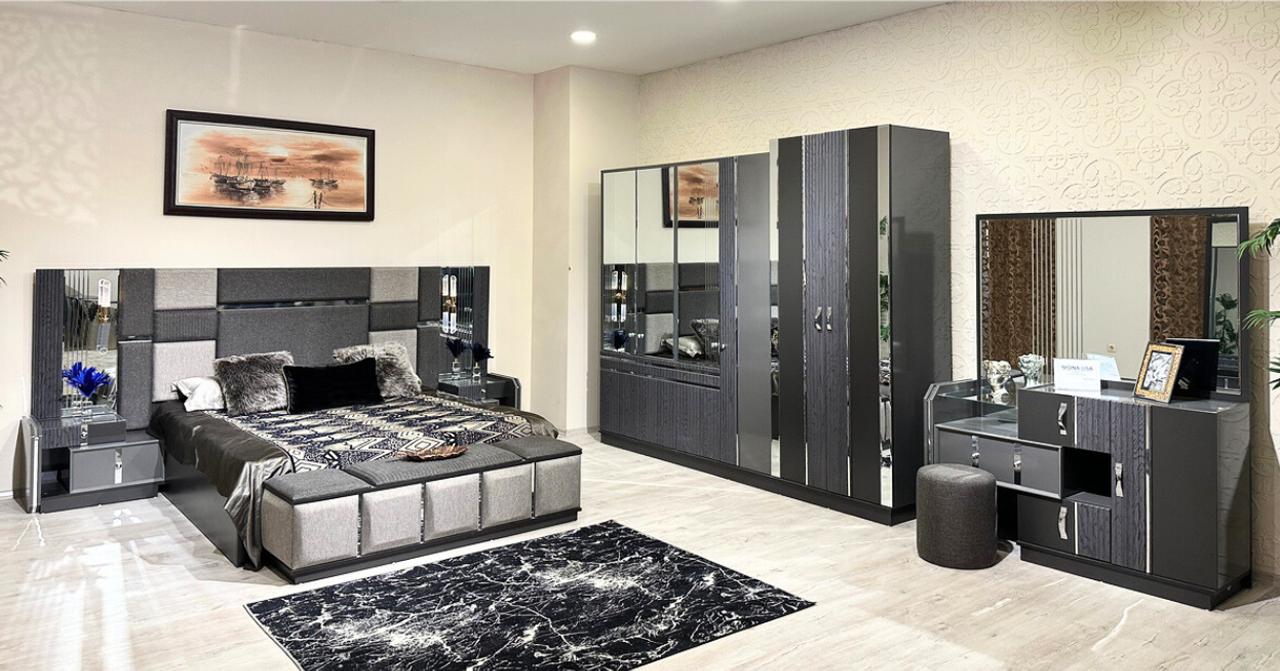 Luxury grey complete bedroom double bed 2x bedside tables wardrobe