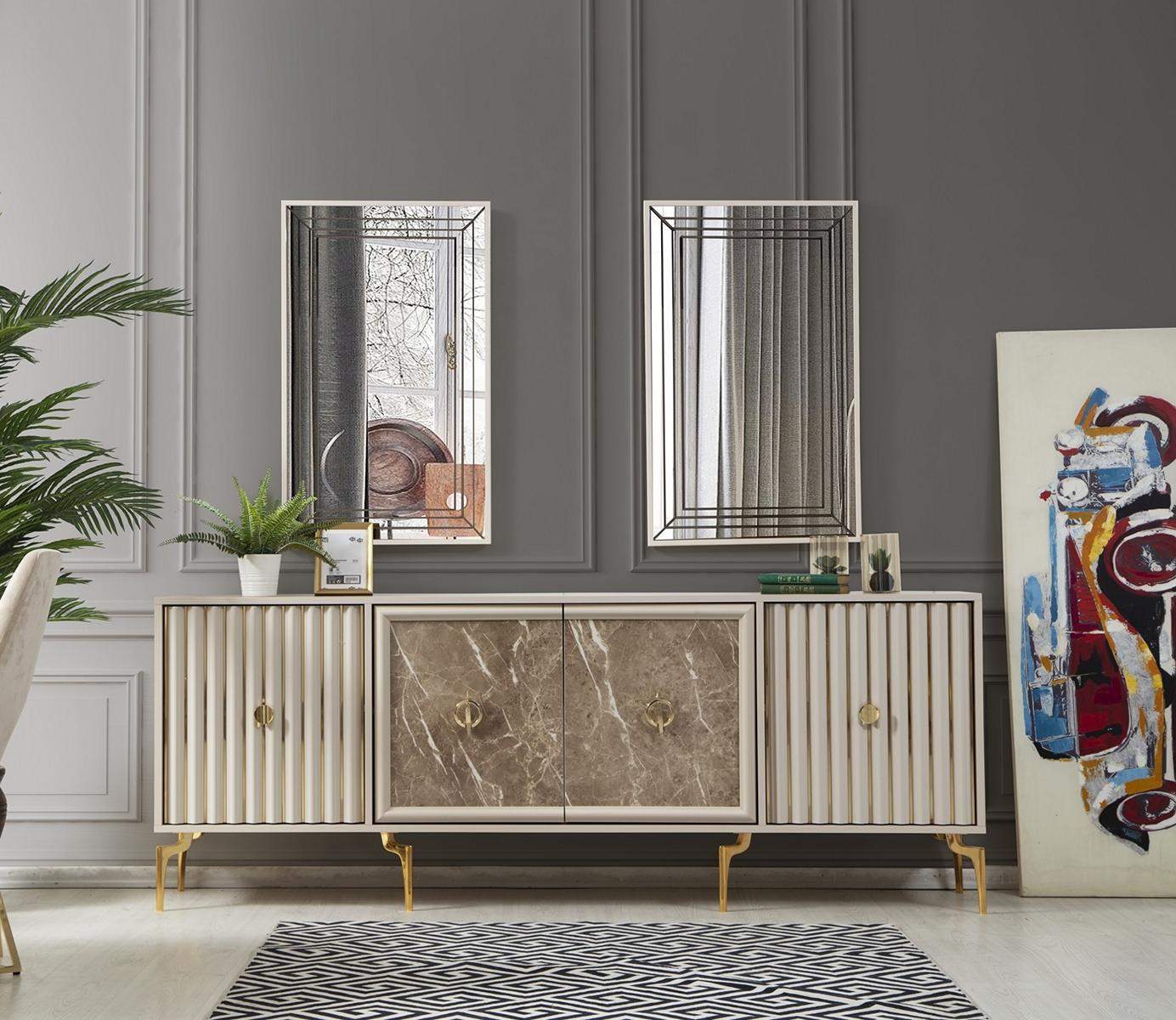 Modern sideboard with 2x mirrors Designer luxury living room furniture wood