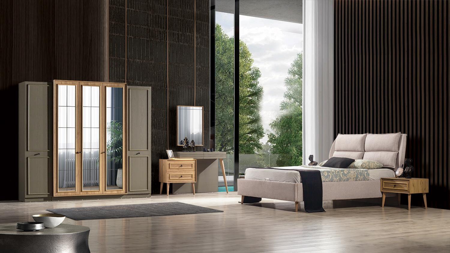 7-piece bedroom set bed + 2x bedside table + closet + dressing table + mirror