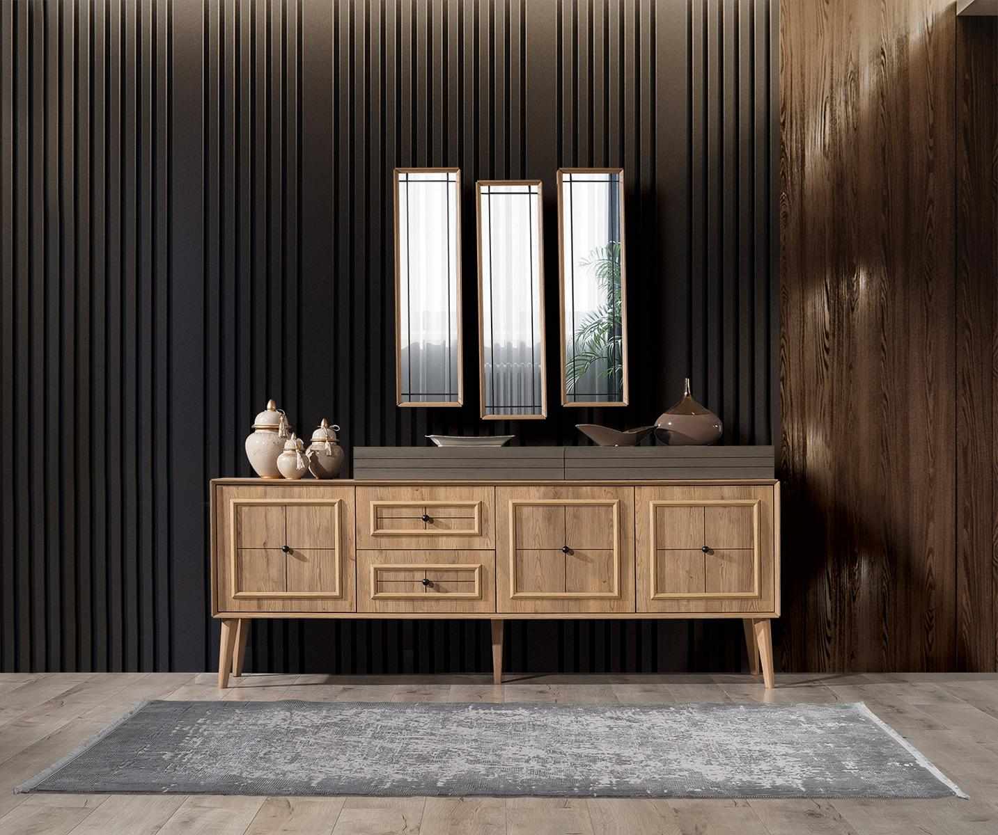 Luxury sideboard sideboard with 3x mirror wooden cabinet chest of drawers cabinet wood brown