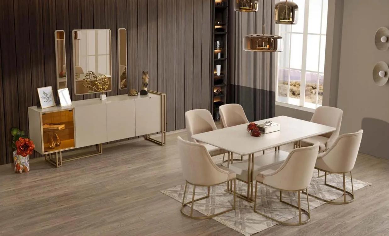 Dining room set Dining table + 6x chairs + sideboard + 3x mirror 11pcs