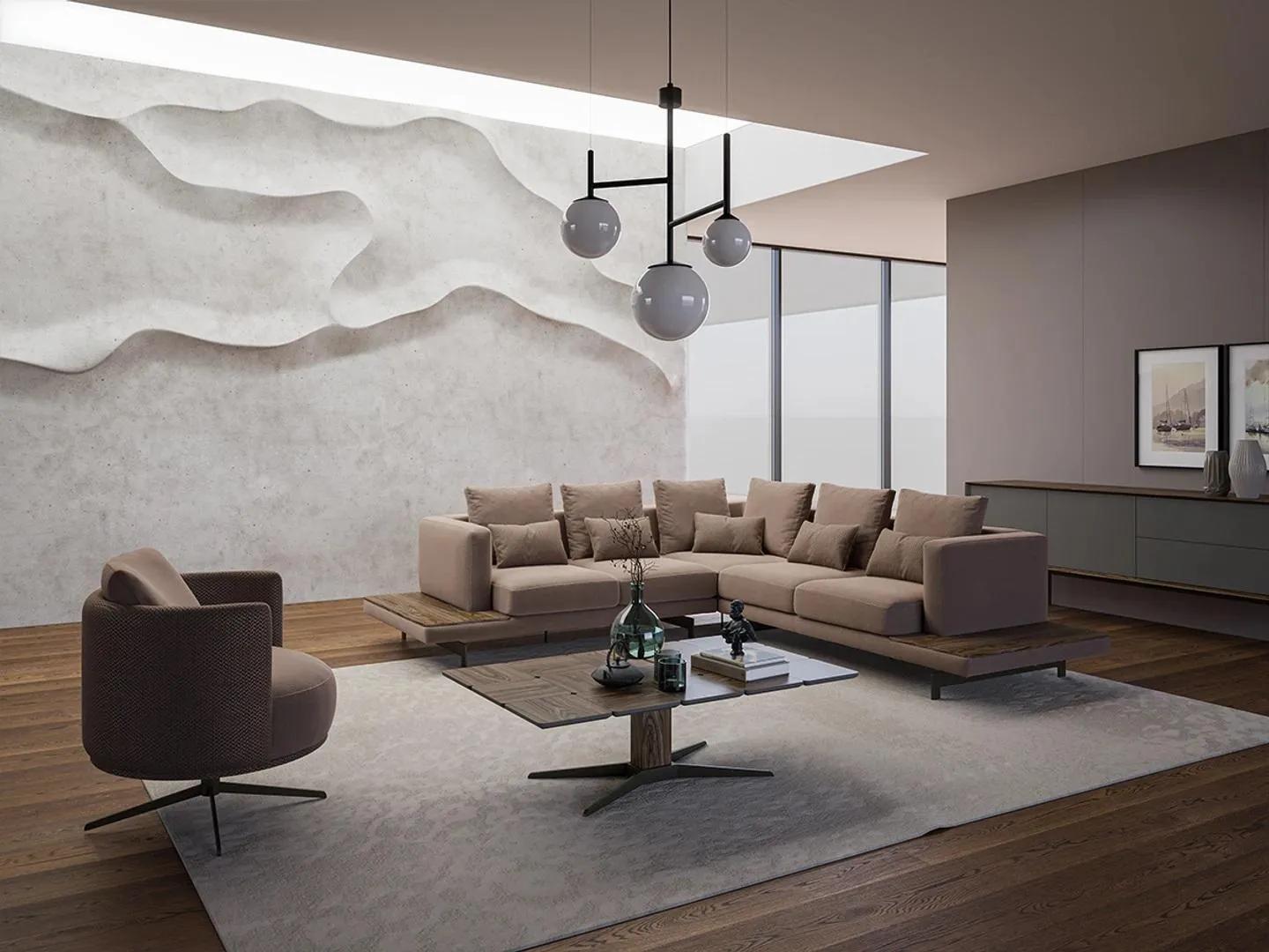 Living room designer furniture corner sofa L-shaped coffee table