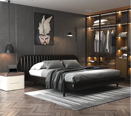 Luxury Bed Black Modern Upholstered Bed Elegant Design Comfortable Sleeping Bed