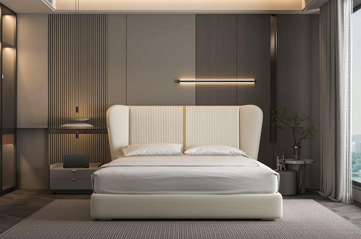 Luxury Bed Beige Modern Upholstered Bed Comfortable Sleeping Stylish Design Bed